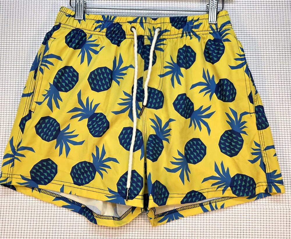 Two Left Feet Pineapple Swim Trunks Yellow Blue Men's‎ Size Medium Coastal Vibes